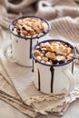 S`mores hot chocolate mini marshmallows cinnamon winter drink Royalty Free Stock Photo