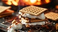 S\'mores with melted marshmallow and chocolate between graham crackers. Traditional sweet snack in US and Canada