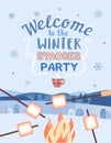 S`mores winter party welcome vector poster