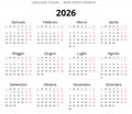 SÃâmple 2026 Italian calendar. Clear vector illustrations Italy Royalty Free Stock Photo