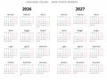 SÃâmple 2026 and 2027 Italian calendar. Clear vector illustrations Italy Royalty Free Stock Photo