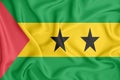 SÃ£o TomÃ© and PrÃ­ncipe flag in 3D, broad format, flowing with the breeze. three-dimensional rendering