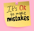 It\'s Ok to make mistakes. Hand drawn quote on paper note Royalty Free Stock Photo