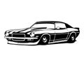1970\'s old chevy camaro isolated white background side view. best for logo, badge, available in eps 10. Royalty Free Stock Photo