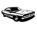 1970s old dodge charger logo silhouette isolated white background view from side. Royalty Free Stock Photo