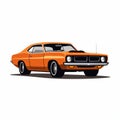 1970s Orange Muscle Car Illustration With Clean And Simple Design