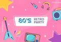 80s Party Background Template Flat Cartoon Vector Illustration Royalty Free Stock Photo