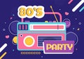 80s Party Cartoon Background Illustration with Retro Music, 1980 Radio Cassette Player and Disco in Old Style Design Royalty Free Stock Photo