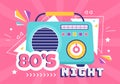 80s Party Cartoon Background Illustration with Retro Music, 1980 Radio Cassette Player and Disco in Old Style Design Royalty Free Stock Photo