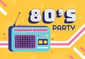 80s Party Cartoon Background Illustration with Retro Music, 1980 Radio Cassette Player and Disco in Old Style Design Royalty Free Stock Photo