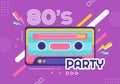 80s Party Cartoon Background Illustration with Retro Music, 1980 Radio Cassette Player and Disco in Old Style Design Royalty Free Stock Photo