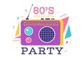 80s Party Cartoon Background Illustration with Retro Music, 1980 Radio Cassette Player and Disco in Old Style Design Royalty Free Stock Photo