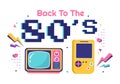 80s Party Cartoon Background Illustration with Retro Music, 1980 Radio Cassette Player and Disco in Old Style Design Royalty Free Stock Photo
