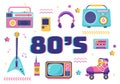 80s Party Cartoon Background Illustration with Retro Music, 1980 Radio Cassette Player and Disco in Old Style Design Royalty Free Stock Photo