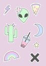 90s pastel goth alien icon set