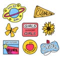 90s patches with feminism slogans.