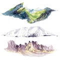 Watercolor mountains landscapes. Perfect for cards, posters, invitations. Royalty Free Stock Photo