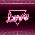 80s pink love word neon typography