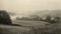 1890s platinum print of english countryside, detailed landscape with photorealistic grey tones