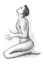 Praying for a Sign or Answers Nude Male Illustration