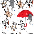 It's raining cats and dogs autumn card.