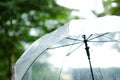 ItÃ¢â¬â¢s raining, Women walk in the rain. Hand of women holding an umbrella. She feel sad, Sky have a drizzling and overcast all the Royalty Free Stock Photo