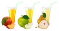 S refreshing juice of peach, apple and pear. realistic style. vector illustration.