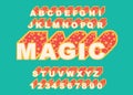 80 s retro alphabet font. Magic Vector typography for flyers