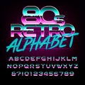 80`s retro alphabet font. Metal effect letters and numbers.