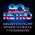 80`s retro alphabet font. Metallic effect type letters and numbers.