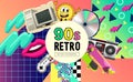 90s Retro Background With Objects And Patterns