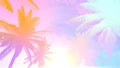 1980s retro background with tropical summer palm tree and sunlight