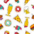 90s retro fast food patch icon seamless pattern