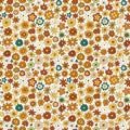 70s retro flower vector seamless pattern. Groovy vintage floral repeat pattern with flowers, simple shapes. Wavy Royalty Free Stock Photo