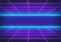 80s Retro Futurism Sci-Fi Background. glowing neon grid. banner, poster. 3d rendering Royalty Free Stock Photo