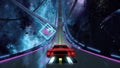 80s retro futuristic space drive seamless loop. Stylized highway in outrun style
