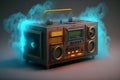 1980s Retro ghetto blaster and dust isolated on black background. Neural network AI generated