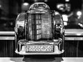A 1960s retro mini jukebox radio on a tabletop, Royalty Free Stock Photo