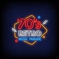 70`s Retro Music Parade Logo Neon Signs Style Text Vector Royalty Free Stock Photo