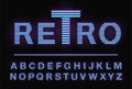 80`s retro neon light style glowing line font