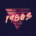 1980s retro neon logo. 80\'s logo design with Beach palm and abstract triangle.