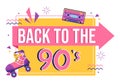 90s Retro Party Cartoon Background Illustration with Nineties Music, Sneakers, Radio, Dance Time and Tape Cassette in Trendy Style Royalty Free Stock Photo