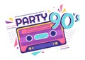 90s Retro Party Cartoon Background Illustration with Nineties Music, Sneakers, Radio, Dance Time and Tape Cassette in Trendy Style Royalty Free Stock Photo