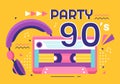 90s Retro Party Cartoon Background Illustration with Nineties Music, Sneakers, Radio, Dance Time and Tape Cassette in Trendy Style Royalty Free Stock Photo