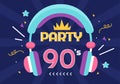 90s Retro Party Cartoon Background Illustration with Nineties Music, Sneakers, Radio, Dance Time and Tape Cassette in Trendy Style Royalty Free Stock Photo