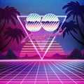 80s Retro Sci-Fi Background with Summer Landscape