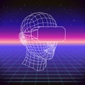 80s Retro Sci-Fi Background with VR Headset. Vector futuristic synth retro wave illustration in 1980s posters style