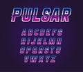 80s Retro Sci-Fi Universe Pulsar Font Alphabet Vector Set