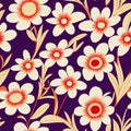 70\'s Retro Seamless Pattern. 60s and 70s Aesthetic Style. Floral vintage background. AI generated. Endless background Royalty Free Stock Photo