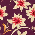 70\'s Retro Seamless Pattern. 60s and 70s Aesthetic Style. Floral vintage background. AI generated. Endless background Royalty Free Stock Photo